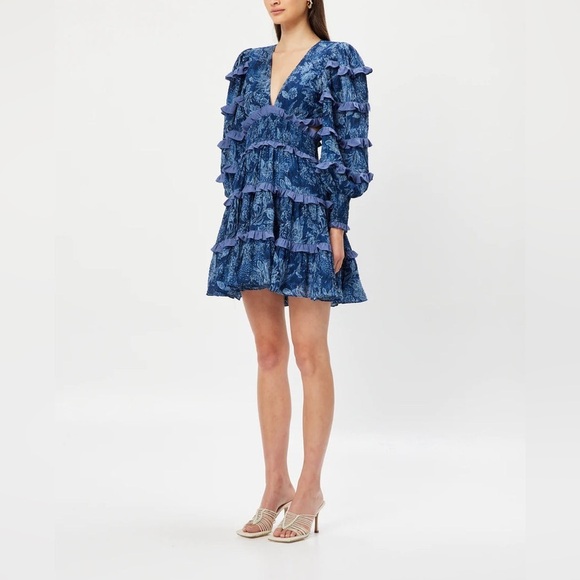 Elliatt Alvernia Ruffle Long Sleeve Mini Dress in Navy Blue Size XL - Picture 11 of 14